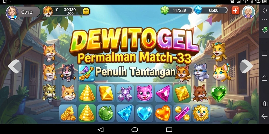 Screenshot DEWITOGEL menampilkan gameplay Match-3 yang memukau.