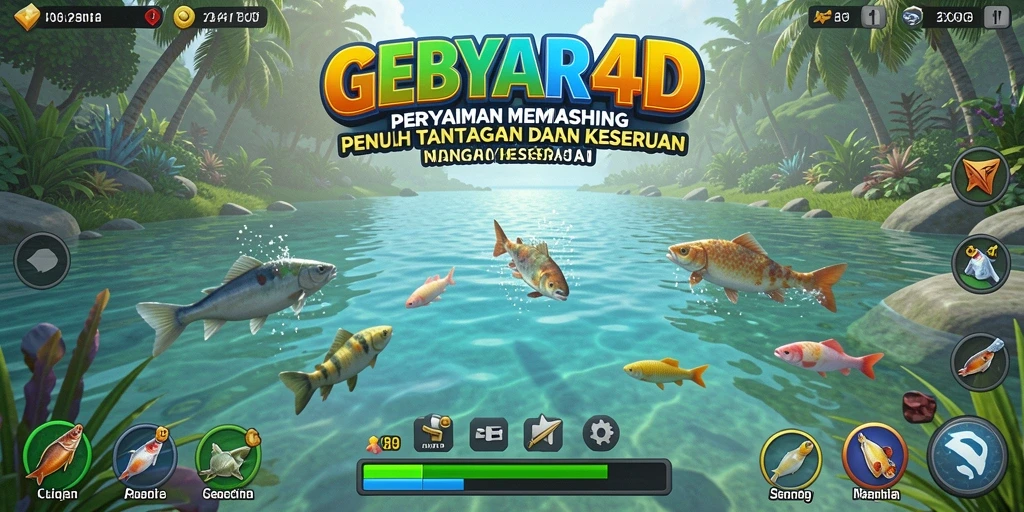 Screenshot gameplay GEBYAR4D menampilkan momen seru saat menangkap ikan.