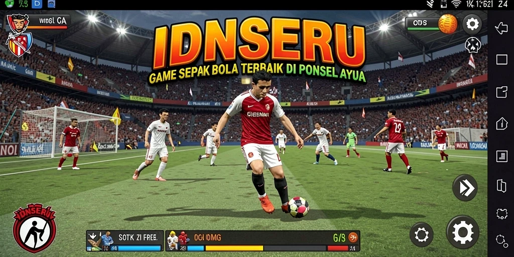 Screenshot gameplay IDNSERU menampilkan pertandingan sepak bola yang mendebarkan.