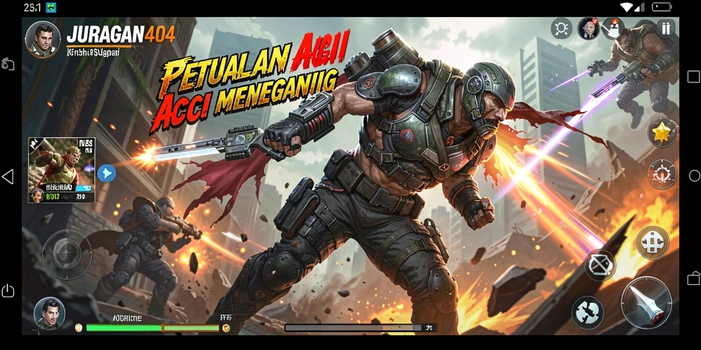 Screenshot JURAGAN404 menampilkan aksi seru di medan perang.