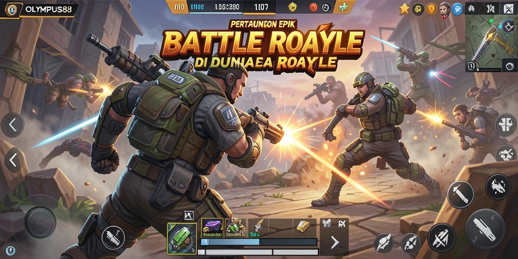 Tampilan gameplay epik dari OLYMPUS88 dalam pertempuran Battle Royale.