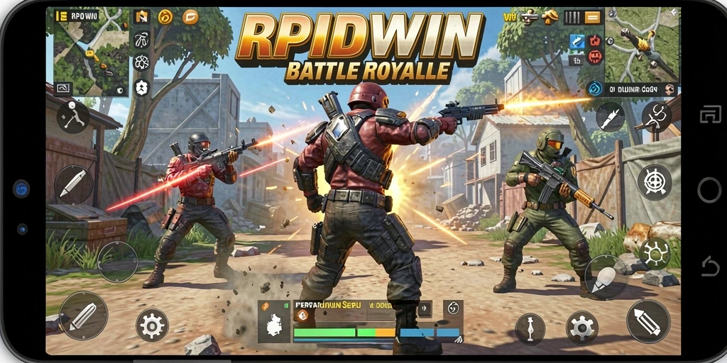 Screenshot gameplay RPIDWIN yang mendebarkan dalam Battle Royale.