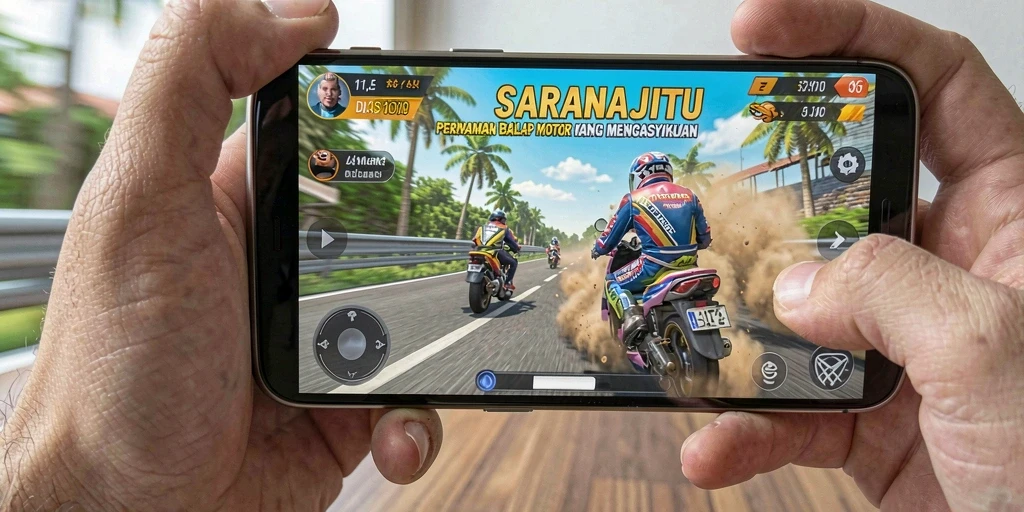 Gameplay mendebarkan dalam balap motor yang intens.
