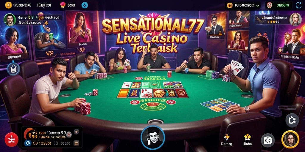 Screenshot gameplay SENSATIONAL77 yang menampilkan dealer langsung dan interaksi pemain.