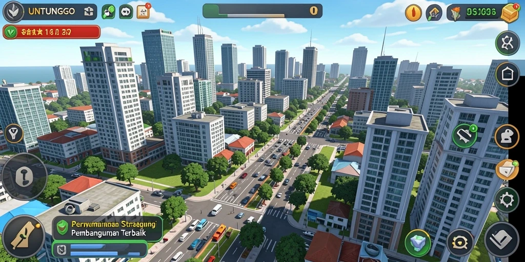 Tampilan gameplay <strong>UNTUNGGO</strong> yang menarik dengan detail kota yang memukau.