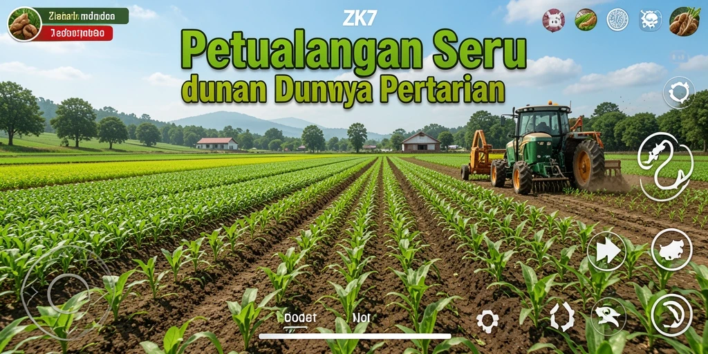 Tangkapan layar gameplay ZK7 yang menunjukkan ladang yang subur dan beragam tanaman.